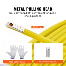 VEVOR Cinta pasacables de fibra de vidrio, 425 pies, 1/4 pulgadas, extractor de cables de cinta pasacables para conductos, varilla para correr cables con soporte de carrete de acero, 3 cabezales de tracción, herramientas de pesca para paredes y conductos eléctricos, no conductivo