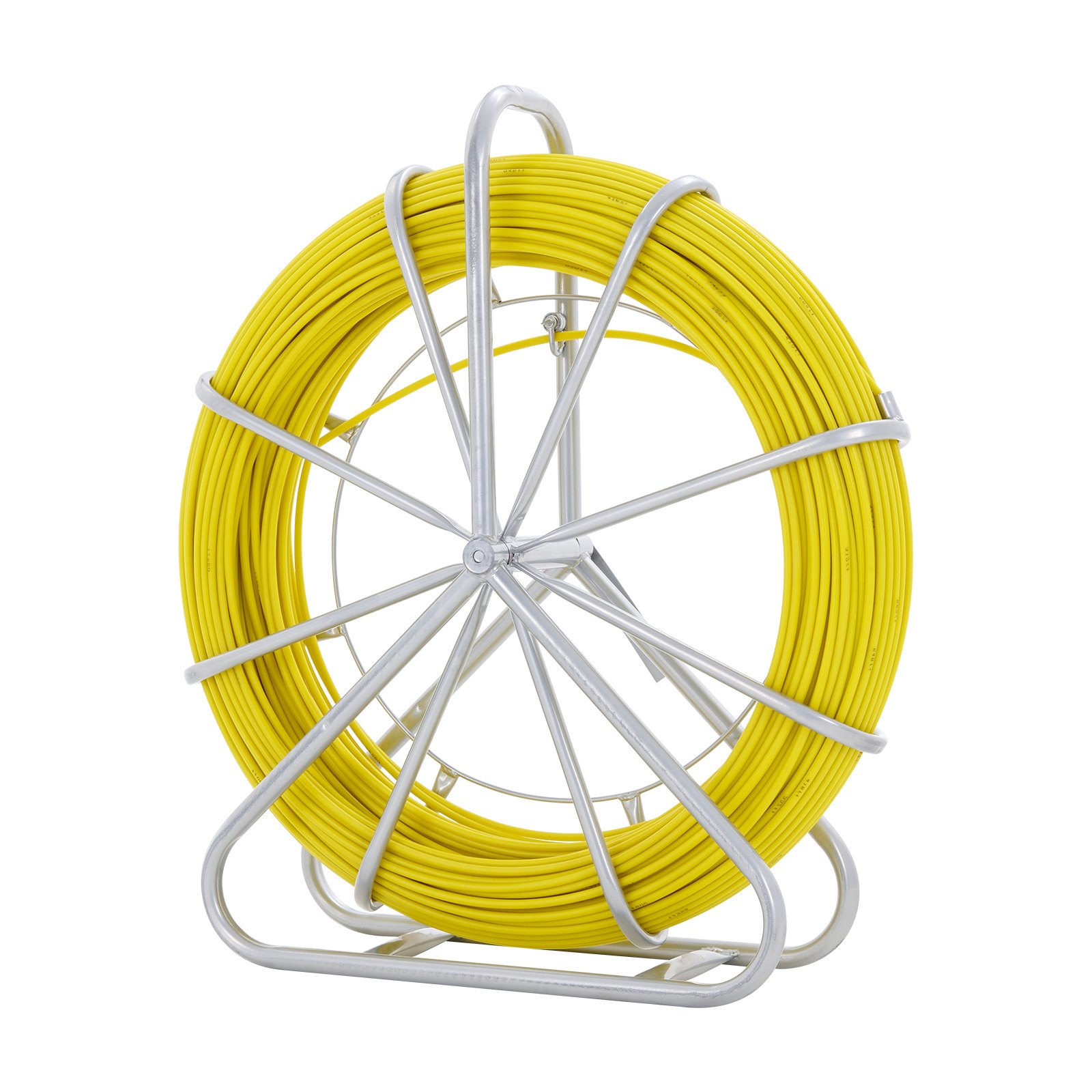 VEVOR Cinta de Pescar de Fibra de Vidrio, 656 pies, 1/4 de pulgada, Tirador de Cables con Varilla para Conductos, con Soporte de Carrete de Acero, 3 Cabezales de Tracción, Herramientas de Pesca para Paredes y Conductos Eléctricos, No Conductivo