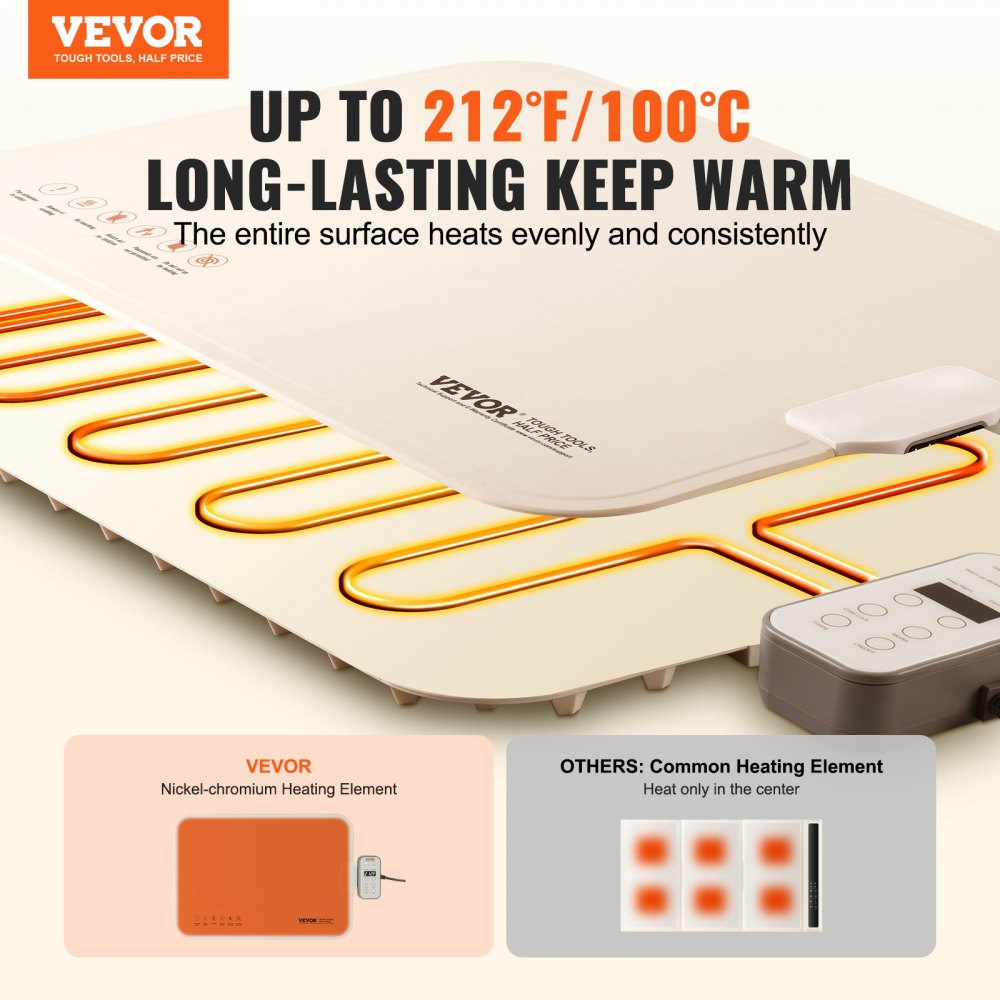 VEVOR Electric Warming Tray, Food Warming Mat for Buffet, Rollable & Portable Silicone Food Warmer with 4 Adjustable Temperature Settings, Auto Shut-Off & Child Lock, Perfect for Parties, Catering