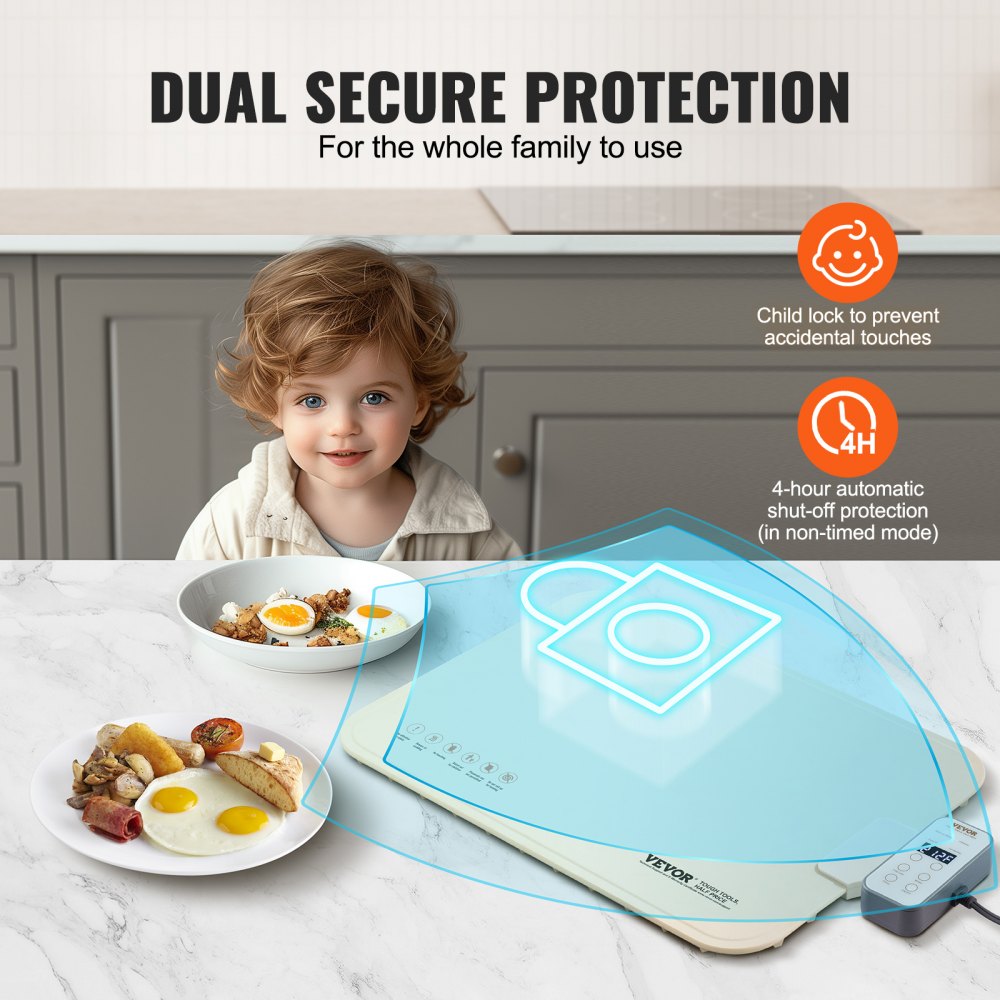 VEVOR Electric Warming Tray, Food Warming Mat for Buffet, Rollable & Portable Silicone Food Warmer with 4 Adjustable Temperature Settings, Auto Shut-Off & Child Lock, Perfect for Parties, Catering