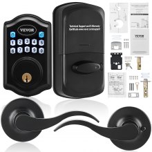 VEVOR Cerradura de puerta de entrada sin llave con manija, palanca de entrada con teclado electrónico, contraseña y desbloqueo de llave, cerradura de puerta con teclado de bloqueo automático con cerrojo para puerta delantera, negro mate