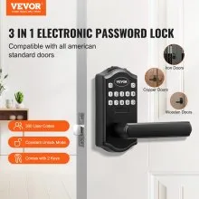 VEVOR Cerradura de puerta de entrada sin llave, palanca de entrada con teclado electrónico, cerradura de puerta combinada con desbloqueo de contraseña y llave, cerradura de puerta con teclado de bloqueo automático con cerrojo para puerta delantera, negro mate, 5,63 x 2,76 pulgadas