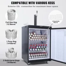 VEVOR Beer Kegerator, Dispensador de cerveza de barril de un solo grifo, Refrigerador de barril de tamaño completo con estantes, Cilindro de CO2, Bandeja de goteo y riel, Control de temperatura de 32 °F- 75.2 °F, Capacidad para 1/6, 1/4, 1/2 barriles, Negro