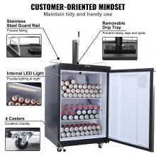 VEVOR Beer Kegerator, Dispensador de cerveza de barril de un solo grifo, Refrigerador de barril de tamaño completo con estantes, Cilindro de CO2, Bandeja de goteo y riel, Control de temperatura de 32 °F- 75.2 °F, Capacidad para 1/6, 1/4, 1/2 barriles, Negro