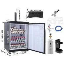 VEVOR Beer Kegerator, Dispensador de cerveza de barril de un solo grifo, Refrigerador de barril de tamaño completo con estantes, Cilindro de CO2, Bandeja de goteo y riel, Control de temperatura de 32 °F- 75.2 °F, Capacidad para 1/6, 1/4, 1/2 barriles, Negro