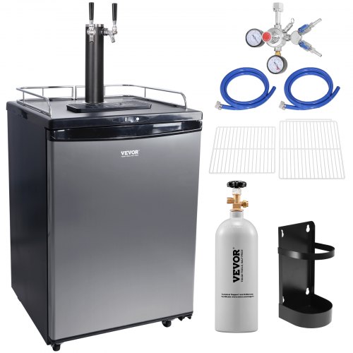 VEVOR Kegerator de cerveza, dispensador de cerveza de barril de doble grifo, refrigerador de barril de tamaño completo con estantes, cilindro de CO2, bandeja de goteo y riel, control de temperatura de