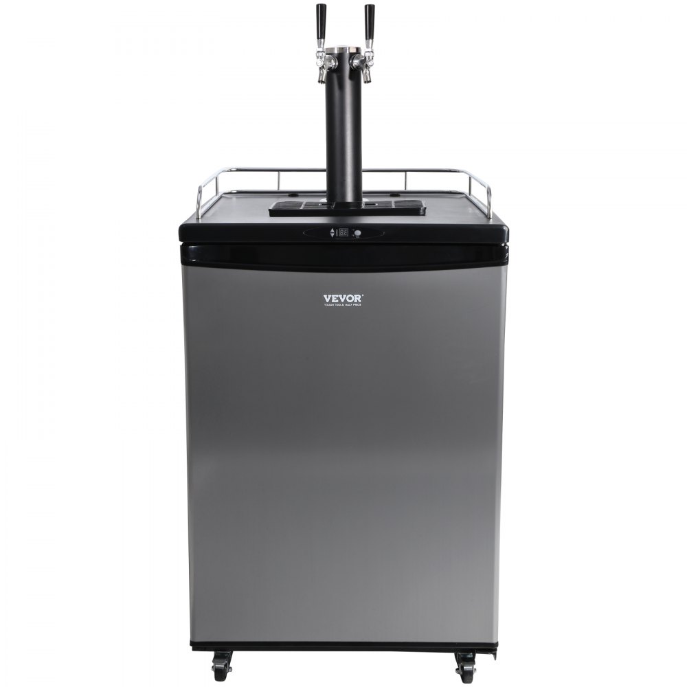 VEVOR Kegerator de cerveza, dispensador de cerveza de barril de doble grifo, refrigerador de barril de tamaño completo con estantes, cilindro de CO2, bandeja de goteo y riel, control de temperatura de
