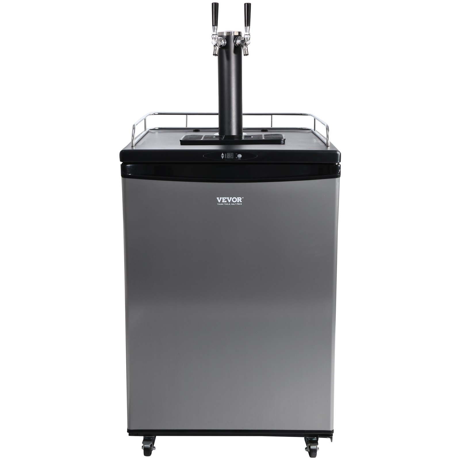 VEVOR Kegerator de cerveza, dispensador de cerveza de barril de doble grifo, refrigerador de barril de tamaño completo con estantes, cilindro de CO2, bandeja de goteo y riel, control de temperatura de
