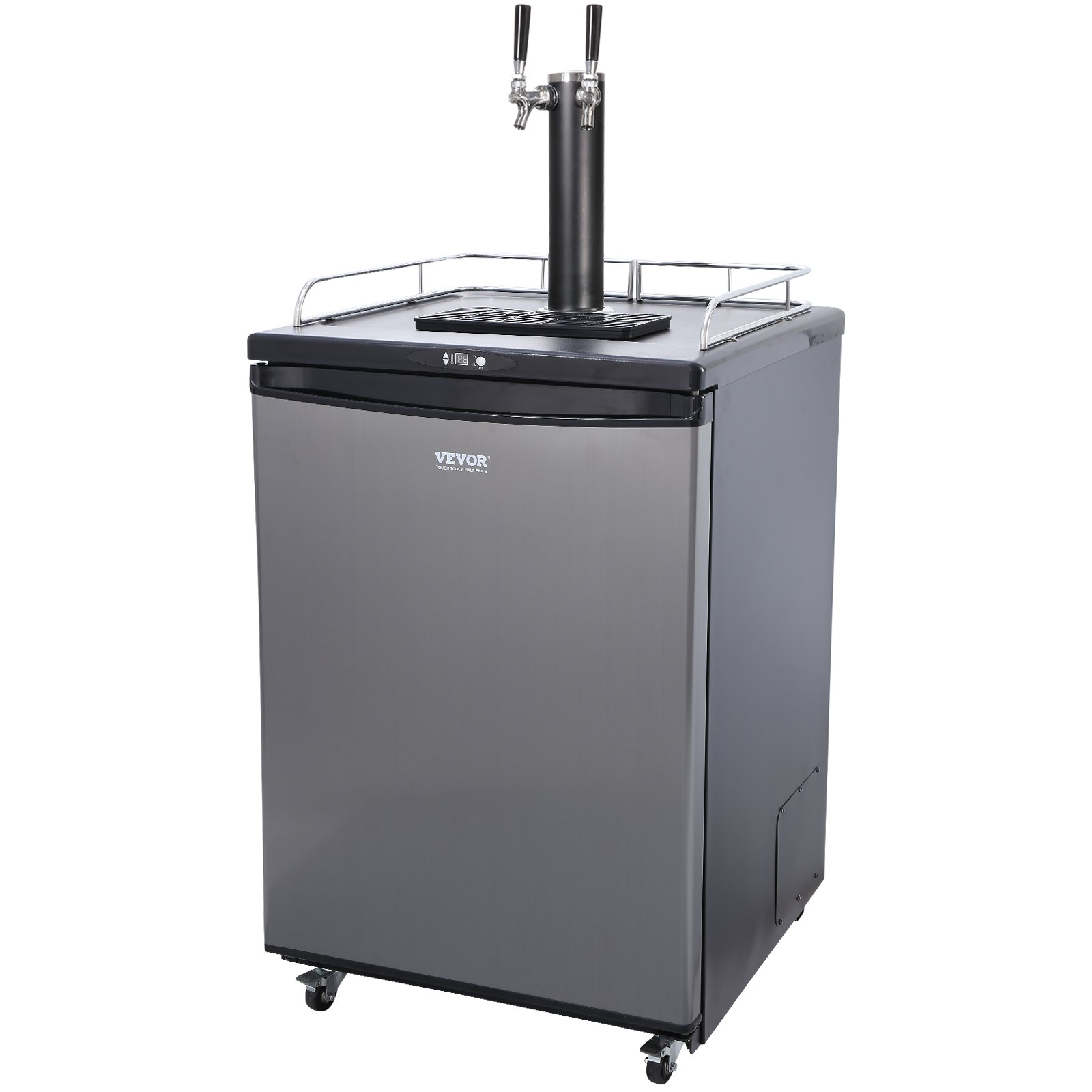 VEVOR Kegerator de cerveza, dispensador de cerveza de barril de doble grifo, refrigerador de barril de tamaño completo con estantes, cilindro de CO2, bandeja de goteo y riel, control de temperatura de