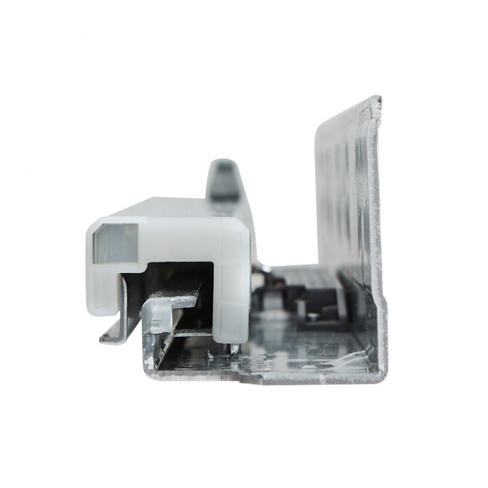 Vista de primer plano de un accesorio deslizante para cajón VEVOR que muestra componentes de metal y plástico en detalle.