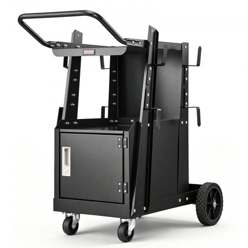 Carro de soldadura VEVOR, carro de soldadura de alta resistencia de 2 niveles con armario antirrobo con cerradura, capacidad de carga de 120 kg, ruedas giratorias de 360°, cadenas de seguridad para almacenamiento de tanques, armario de soldadura para TIG, ARC y cortadora de plasma.