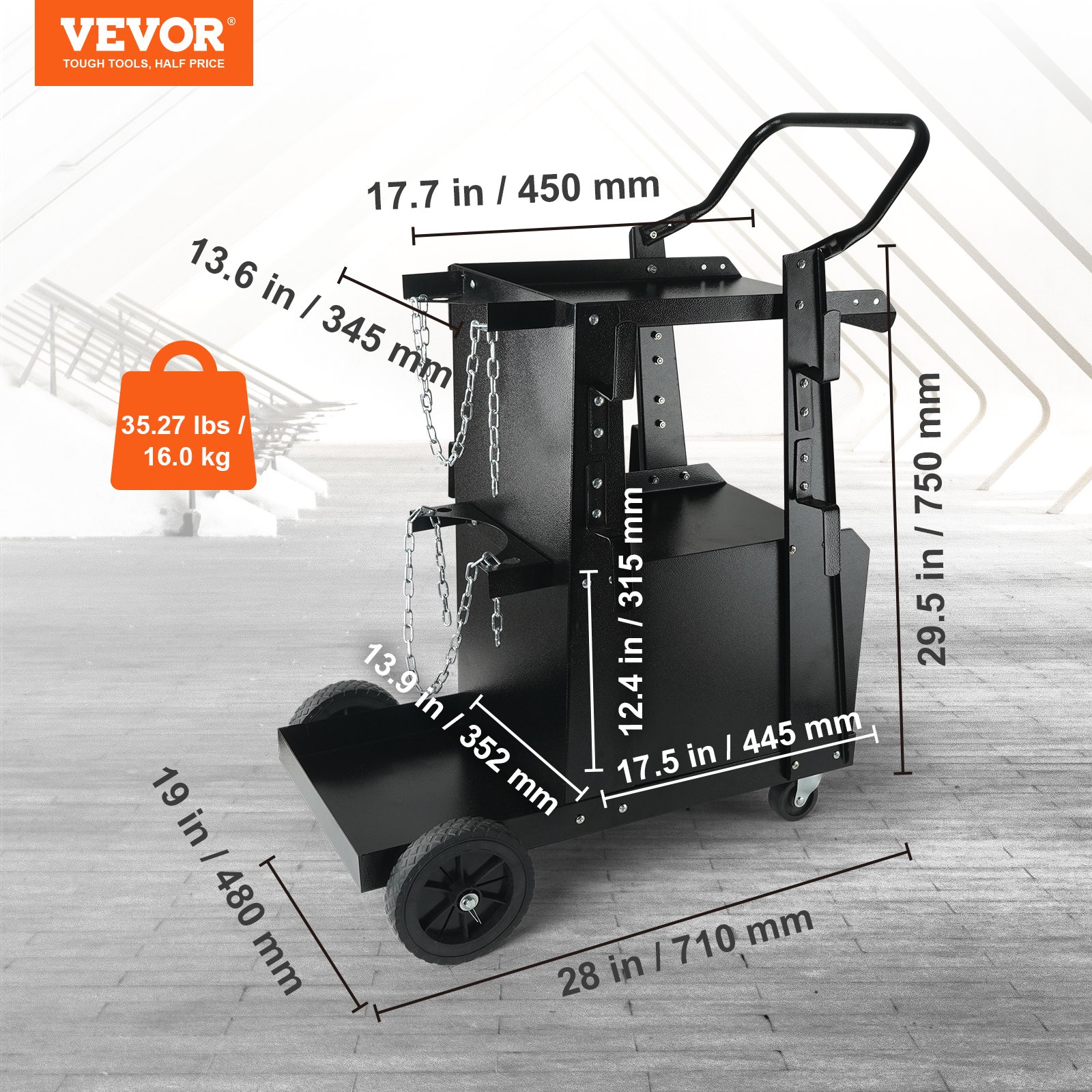 Carro de soldadura VEVOR, carro de soldadura resistente de 2 niveles con gabinete con cerradura antirrobo, capacidad de peso de 265LBS, ruedas giratorias de 360°, cadenas de seguridad de almacenamiento de tanque, gabinete de soldadura para TIG, ARC, cortador de plasma