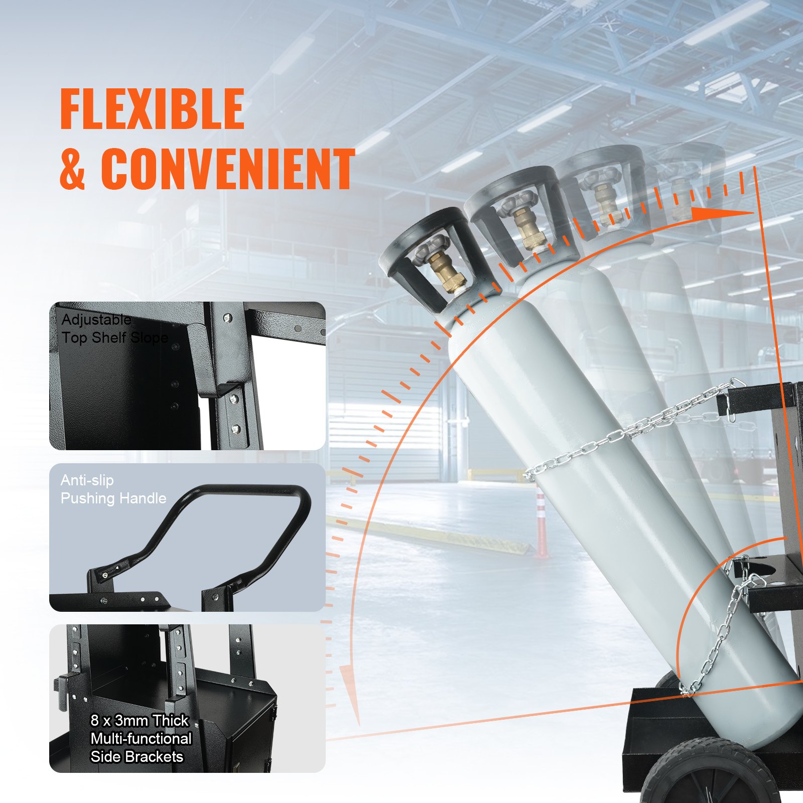 Carro de soldadura VEVOR, carro de soldadura resistente de 2 niveles con gabinete con cerradura antirrobo, capacidad de peso de 265LBS, ruedas giratorias de 360°, cadenas de seguridad de almacenamiento de tanque, gabinete de soldadura para TIG, ARC, cortador de plasma