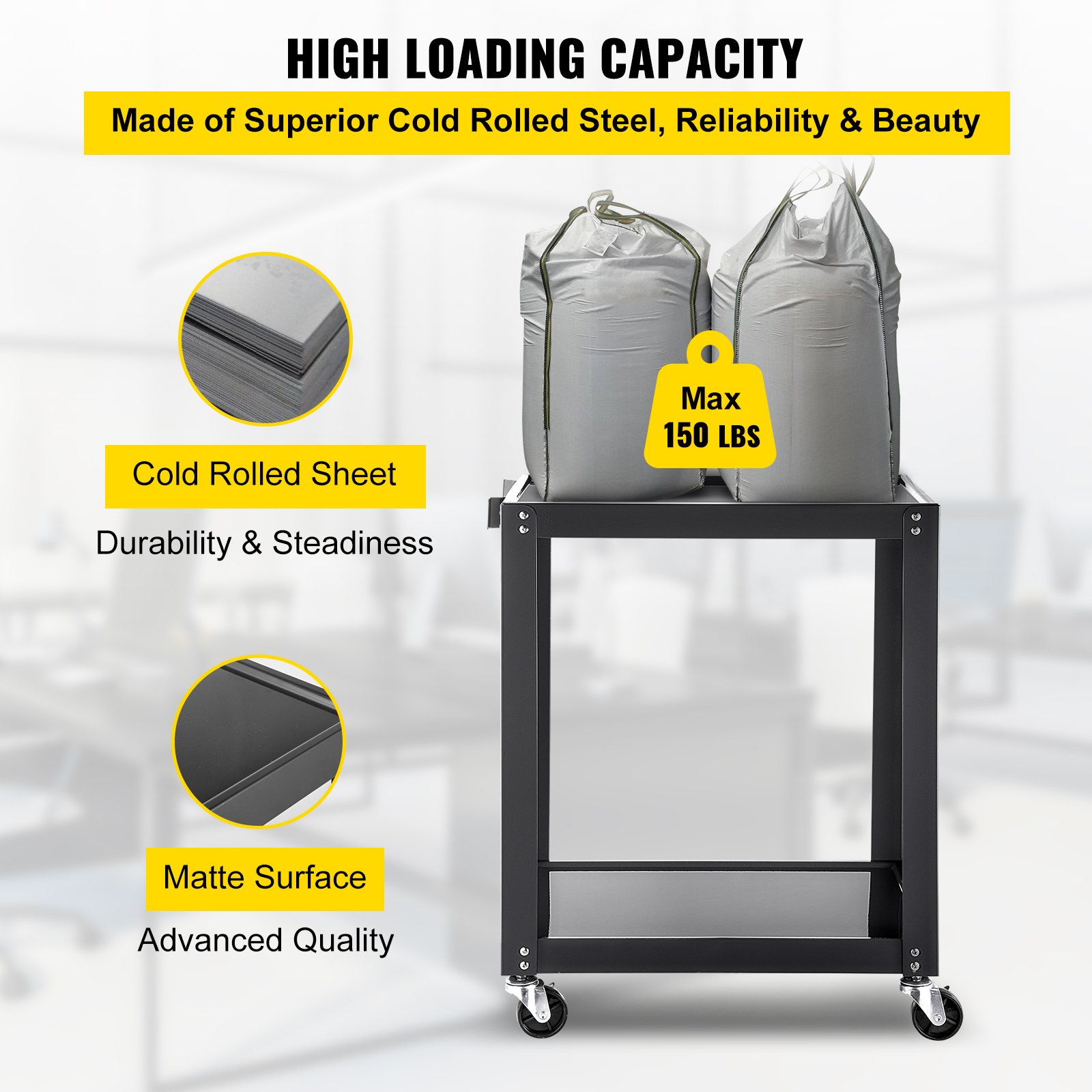 Carro AV VEVOR, carro multimedia de 26 pulgadas de altura con tira de alimentación, carro de presentación de 24 x 18 pulgadas con 2 estantes, 4 ruedas giratorias y 2 frenos de bloqueo, carro AV resistente de 150 libras apto para oficinas y escuelas