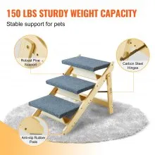 VEVOR Escaleras de madera para mascotas/escalones para mascotas, escalera de madera plegable 2 en 1 para camas, sofás y coches, escaleras y rampa para perros con 3 escalones para mascotas pequeñas, medianas y grandes, hasta 150 libras