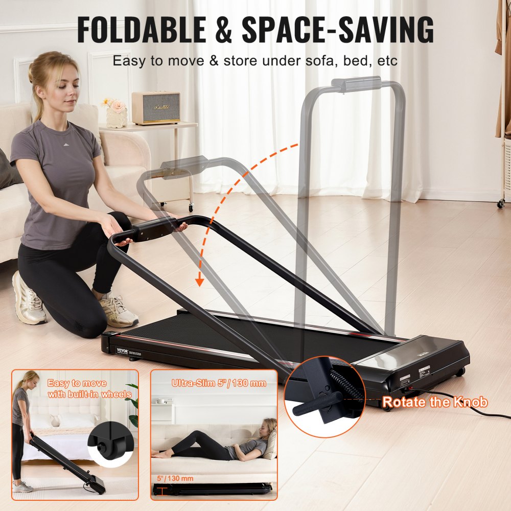 Cinta de correr VEVOR Walking Pad, para debajo del escritorio, para casa o oficina, plegable, con capacidad de 120 kg, 2,5 HP, 2 en 1, con manillar, control remoto y pantalla LED.