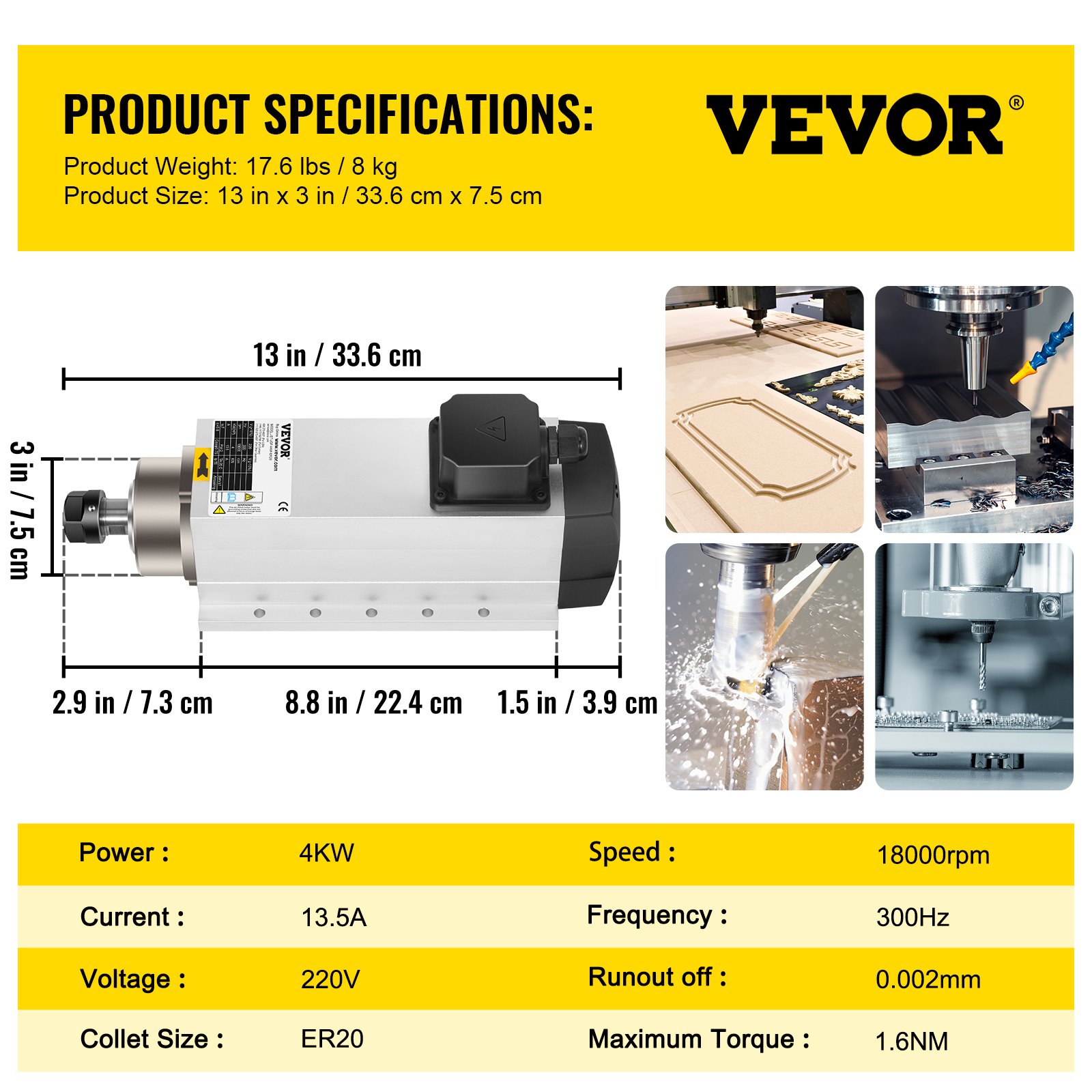 CNC 4KW Motor de husillo refrigerado por aire ER20 Collet 18000rpm para grabador de fresado
