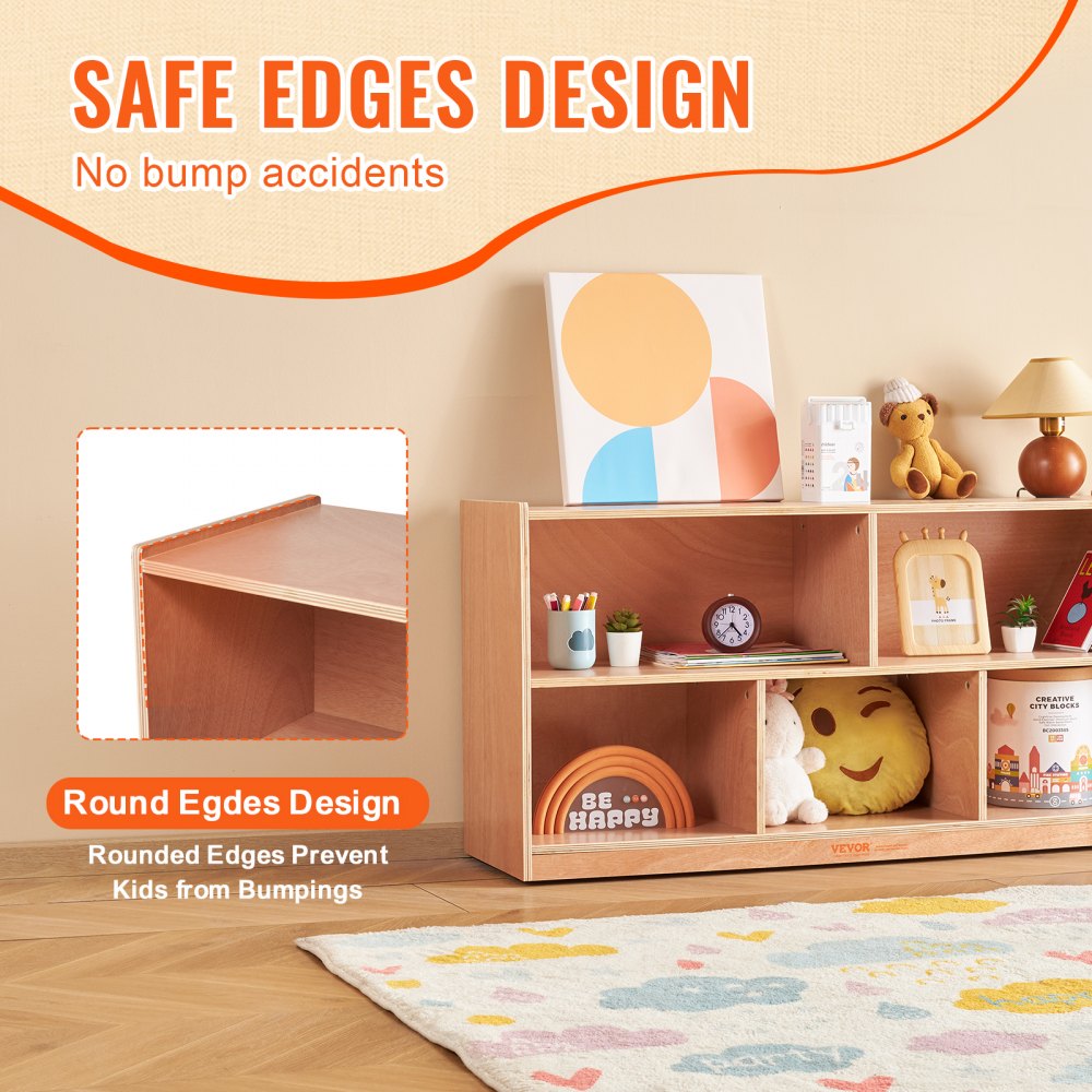VEVOR Cubby - Armario de almacenamiento con bandeja móvil, 5 compartimentos, 2 estantes, cubículos para aulas, muebles para el hogar, guarderías y preescolares, color natural