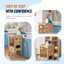 VEVOR Taburete plegable para niños pequeños, ayuda de cocina para niños ajustable en 3 alturas, torre de aprendizaje para niños de madera maciza con protección de seguridad, versátil para cocina, dormitorio y baño