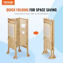 VEVOR Taburete de torre, taburete de cocina plegable para niños pequeños, taburetes de altura ajustable de 3 niveles con red de seguridad, taburete de aprendizaje de torre de madera maciza para niños para cocina, dormitorio, baño