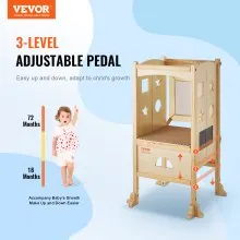 VEVOR Taburete de torre, taburete de cocina plegable para niños pequeños, taburetes de altura ajustable de 3 niveles con red de seguridad, taburete de aprendizaje de torre de madera maciza para niños para cocina, dormitorio, baño