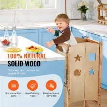 VEVOR Taburete de torre, taburete de cocina plegable para niños pequeños, taburetes de altura ajustable de 3 niveles con red de seguridad, taburete de aprendizaje de torre de madera maciza para niños para cocina, dormitorio, baño
