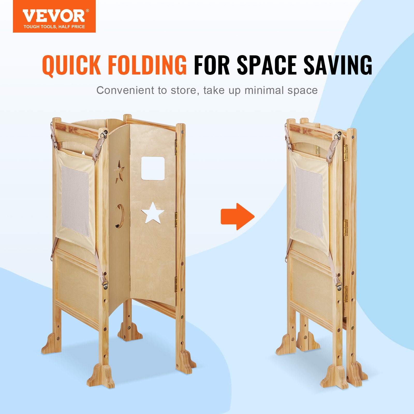 VEVOR Taburete de torre, taburete de cocina plegable para niños pequeños, taburetes de altura ajustable de 3 niveles con red de seguridad, taburete de aprendizaje de torre de madera maciza para niños para cocina, dormitorio, baño