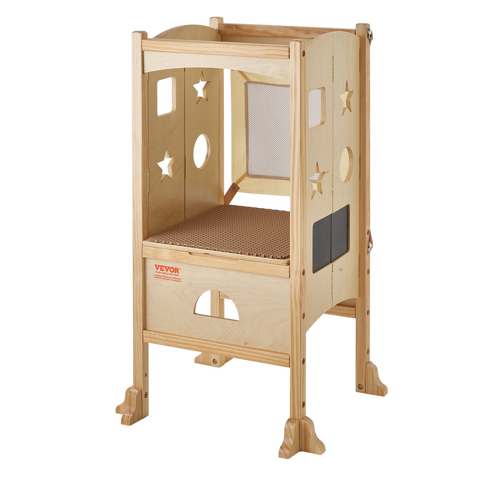VEVOR Taburete de torre, taburete de cocina plegable para niños pequeños, taburetes de altura ajustable de 3 niveles con red de seguridad, taburete de aprendizaje de torre de madera maciza para niños para cocina, dormitorio, baño