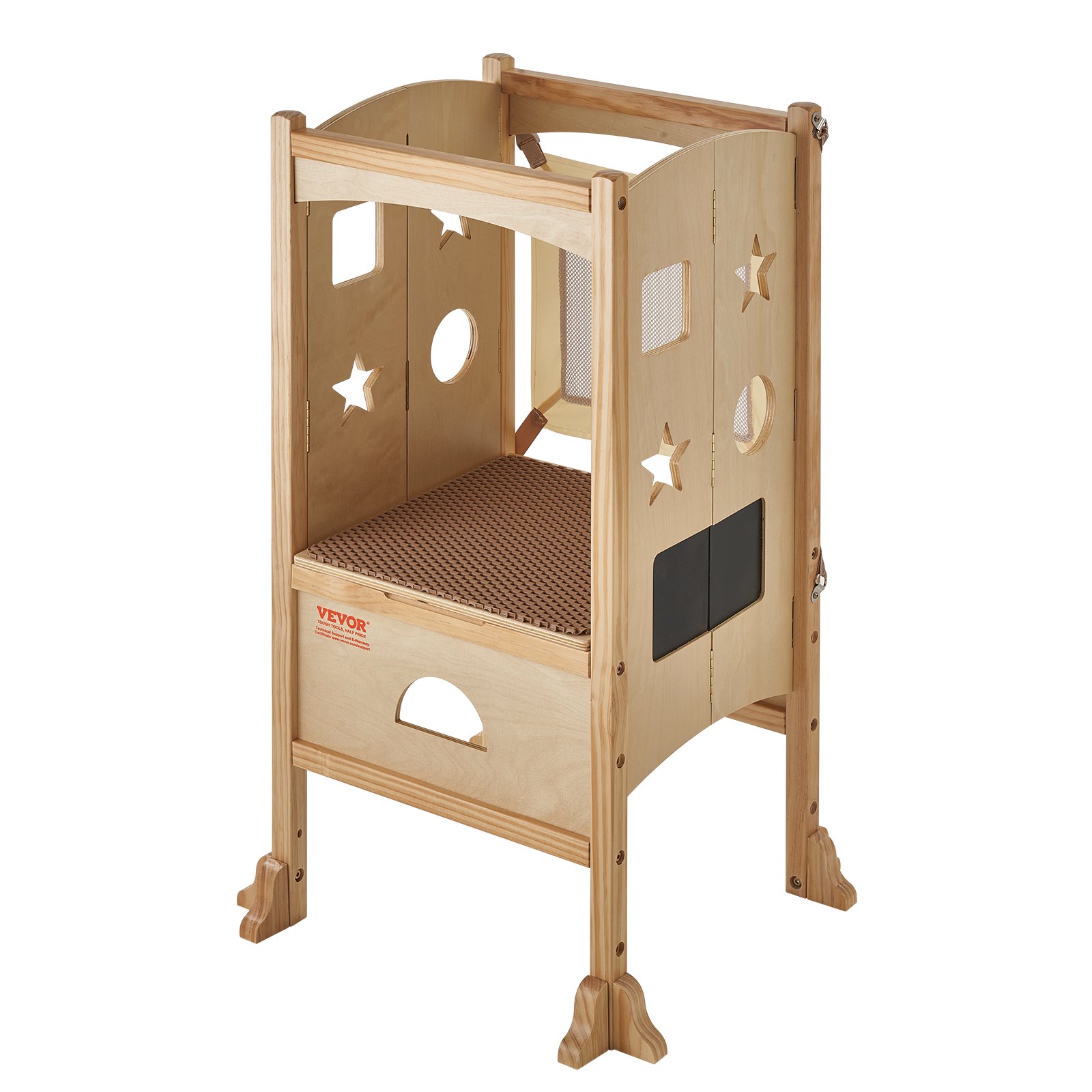 VEVOR Taburete de torre, taburete de cocina plegable para niños pequeños, taburetes de altura ajustable de 3 niveles con red de seguridad, taburete de aprendizaje de torre de madera maciza para niños para cocina, dormitorio, baño