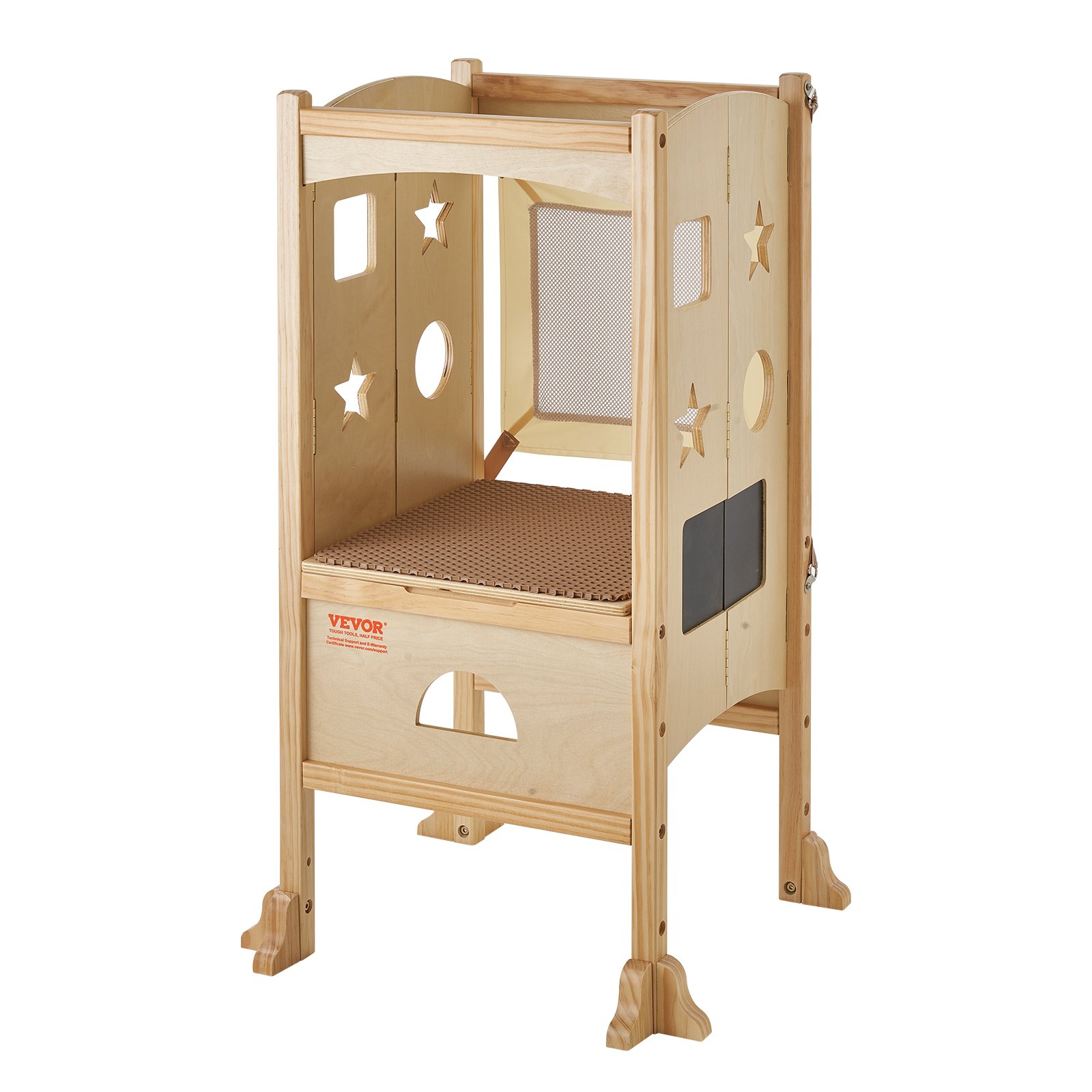 VEVOR Taburete de torre, taburete de cocina plegable para niños pequeños, taburetes de altura ajustable de 3 niveles con red de seguridad, taburete de aprendizaje de torre de madera maciza para niños para cocina, dormitorio, baño