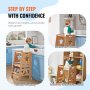 VEVOR Taburete de torre, taburetes de 3 niveles de altura ajustable para niños, taburete de cocina, taburete de aprendizaje de bambú para niños con riel de seguridad para encimera de cocina, baño, 350 libras