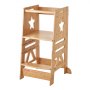 Taburete de torre VEVOR fabricado en madera natural con recortes en forma de estrella y un diseño resistente.