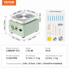 VEVOR Mini rueda de cerámica máquina eléctrica de rueda de cerámica 0-320RPM velocidad verde
