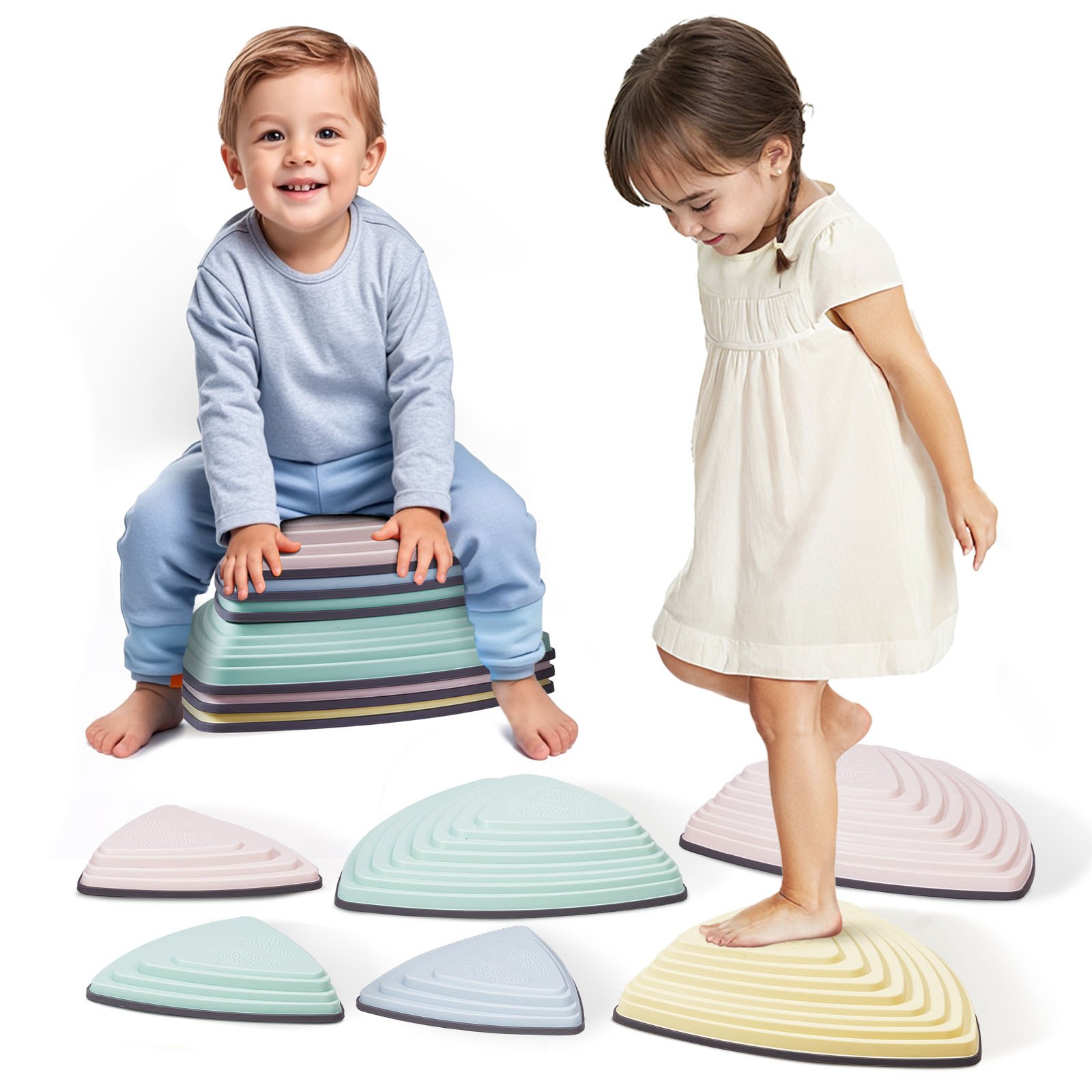 VEVOR Balance Stepping Stones for Kids, 6 PCS, Up to 220 lbs, Non-Slip Toddlers Sensory Stepping Stones, Obstacle Course Coordination Game Toys Indoor or Outdoor Play for Children Aged 3 4 5 6 7 8+