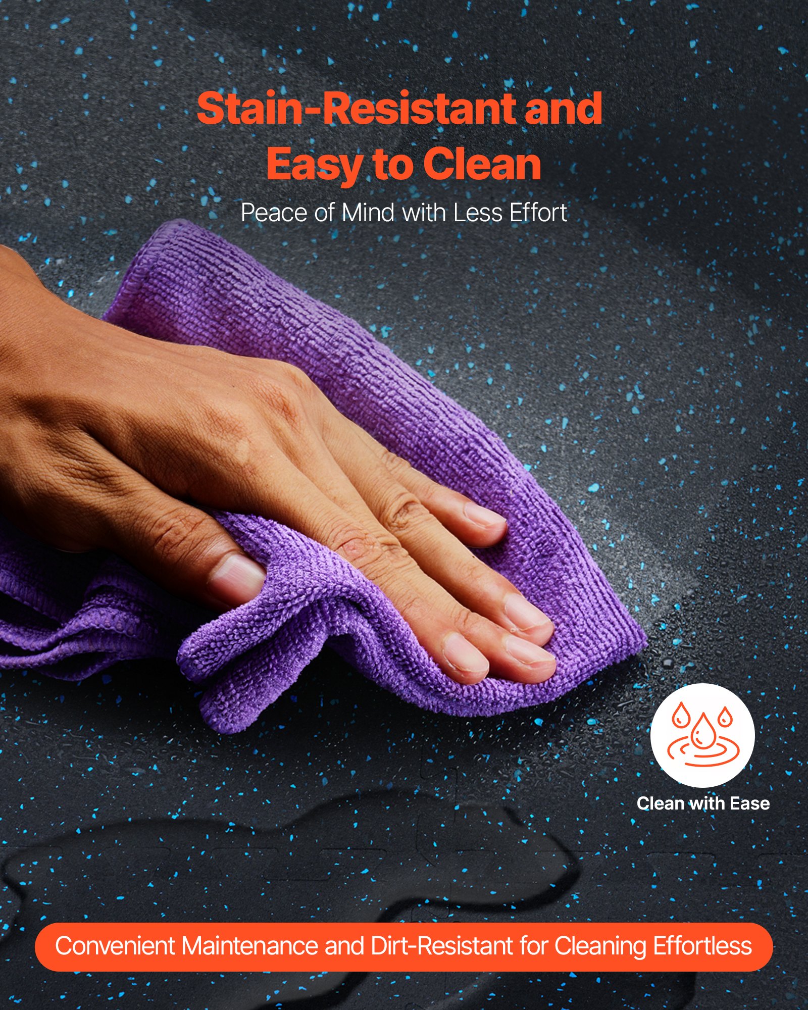 Tapetes de gimnasio VEVOR de 14 mm de grosor, 12 losetas con superficie de goma y espuma EVA, 63,5 x 63,5 cm, cobertura de 4,5 m², tipo rompecabezas entrelazado, ideales para gimnasio, hogar y garaje. Color negro y azul.