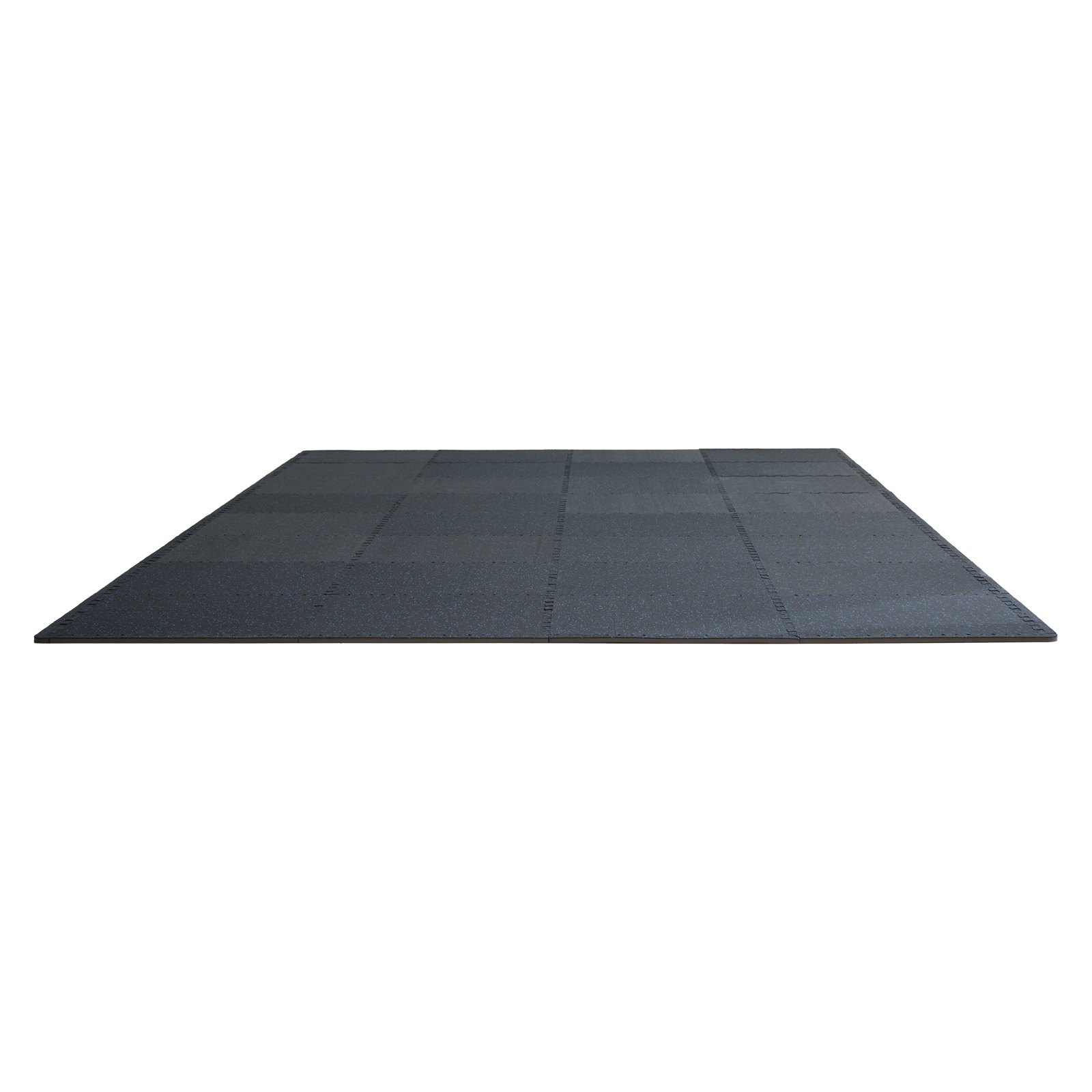 Tapetes para gimnasio VEVOR de 14 mm de grosor, 25 piezas con superficie de goma y espuma EVA, 63,5 x 63,5 cm, cobertura de 9,3 m², tipo rompecabezas entrelazado, ideales para gimnasio, hogar y garaje. Color negro y azul.
