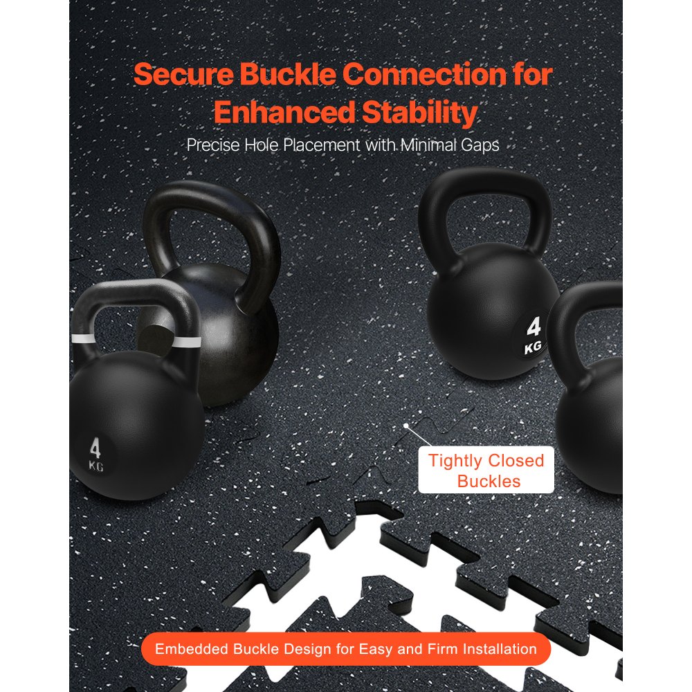 VEVOR - Tapetes de gimnasio de 1,4 cm de grosor, 25 baldosas de goma con espuma EVA, 63,5 x 63,5 cm, 100 m² de cobertura, con diseño de rompecabezas entrelazado para gimnasio, hogar y garaje, color blanco y negro