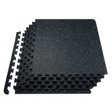VEVOR 25 alfombrillas de gimnasio de 0,56" de grosor, 24" x 24" de espuma EVA y parte superior de goma entrelazadas para entrenamiento con una cobertura de 100 pies cuadrados, suelo de rompecabezas impermeable para ejercicios de gimnasio, hogar, garaje, sótano, blanco y negro