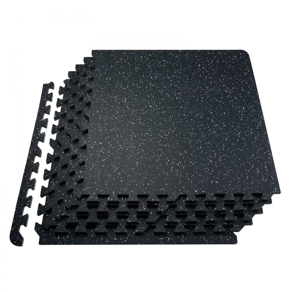 VEVOR - Juego de 6 alfombrillas para gimnasio de 0,56" de grosor, 24" x 24" de espuma EVA y parte superior de goma entrelazadas para entrenamiento con una cobertura de 24 pies cuadrados, suelos de rompecabezas impermeables para ejercicios de gimnasio, hogar, garaje, sótano, color blanco y negro