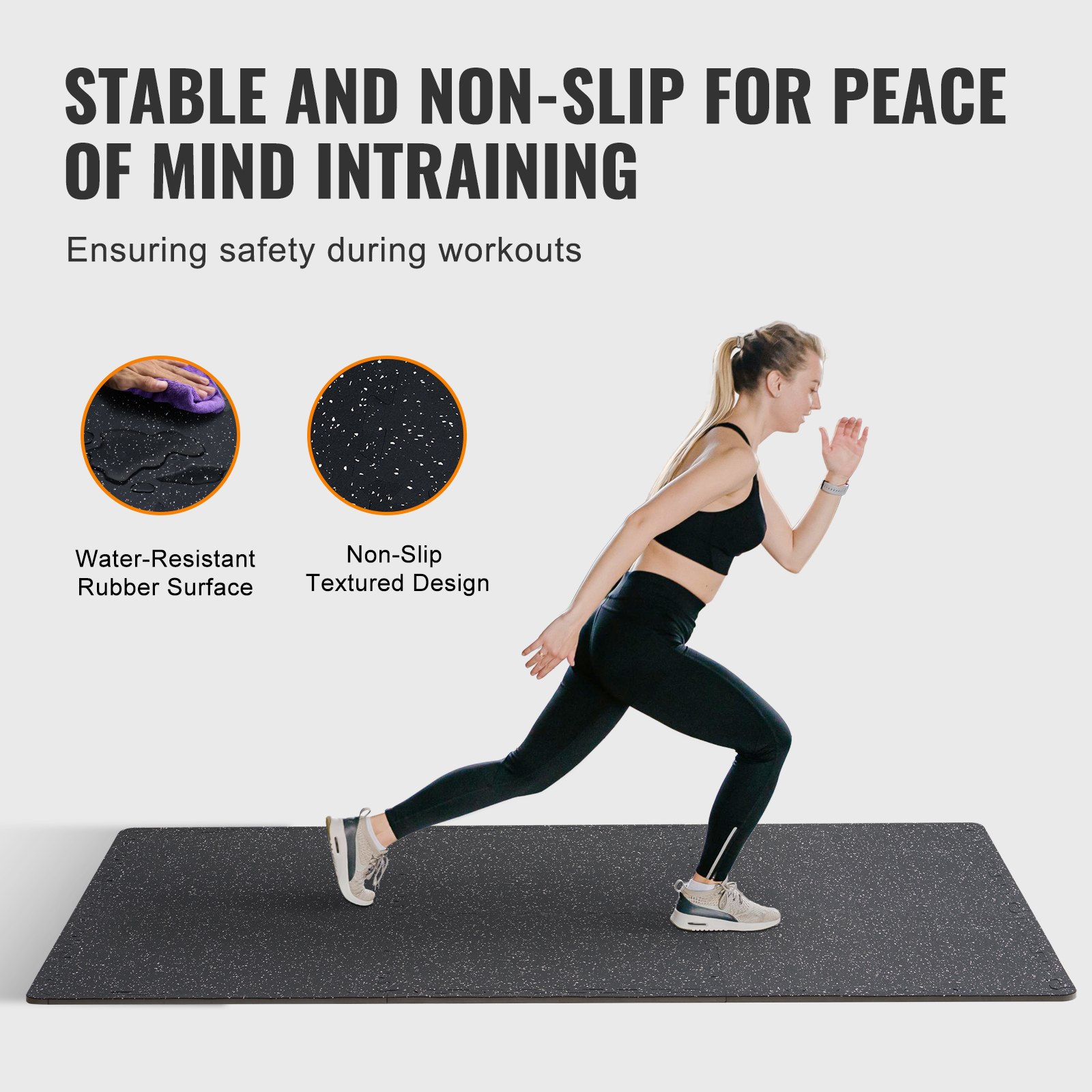 VEVOR - Juego de 6 alfombrillas para gimnasio de 0,56" de grosor, 24" x 24" de espuma EVA y parte superior de goma entrelazadas para entrenamiento con una cobertura de 24 pies cuadrados, suelos de rompecabezas impermeables para ejercicios de gimnasio, hogar, garaje, sótano, color blanco y negro