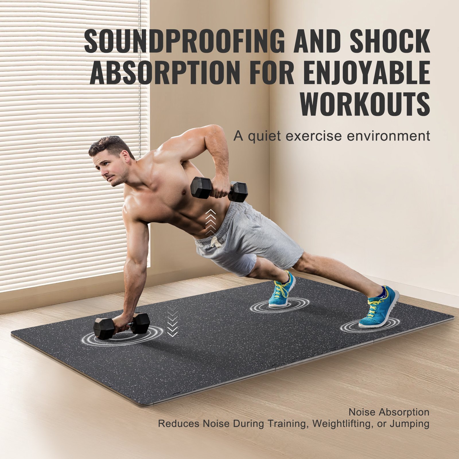 VEVOR - Juego de 6 alfombrillas para gimnasio de 0,56" de grosor, 24" x 24" de espuma EVA y parte superior de goma entrelazadas para entrenamiento con una cobertura de 24 pies cuadrados, suelos de rompecabezas impermeables para ejercicios de gimnasio, hogar, garaje, sótano, color blanco y negro
