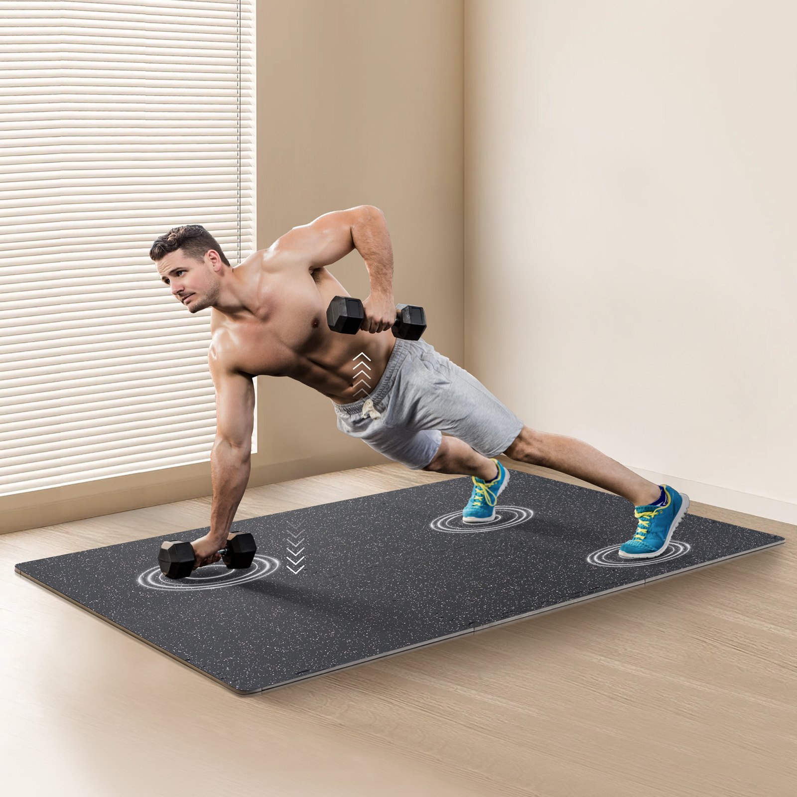 VEVOR - Juego de 6 alfombrillas para gimnasio de 0,56" de grosor, 24" x 24" de espuma EVA y parte superior de goma entrelazadas para entrenamiento con una cobertura de 24 pies cuadrados, suelos de rompecabezas impermeables para ejercicios de gimnasio, hogar, garaje, sótano, color blanco y negro