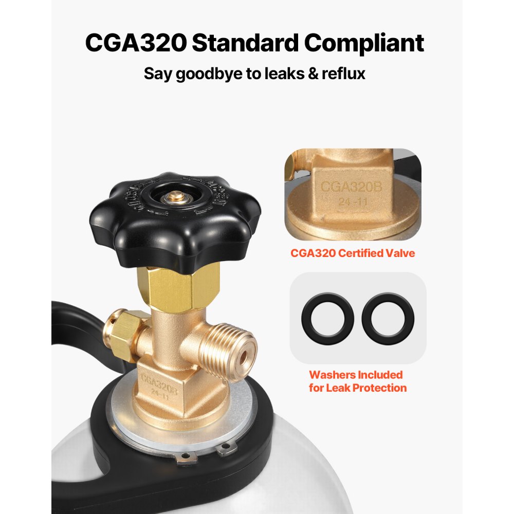 Tanque de CO2 VEVOR, cilindro nuevo de aleación de aluminio de 4,5 kg (10 lb), tanque de aire CO2 con recubrimiento ligero en aerosol, válvula CGA320, asa y presión ajustable, cilindro aprobado por el DOT para dispensación de cerveza de barril y máquinas de refrescos.