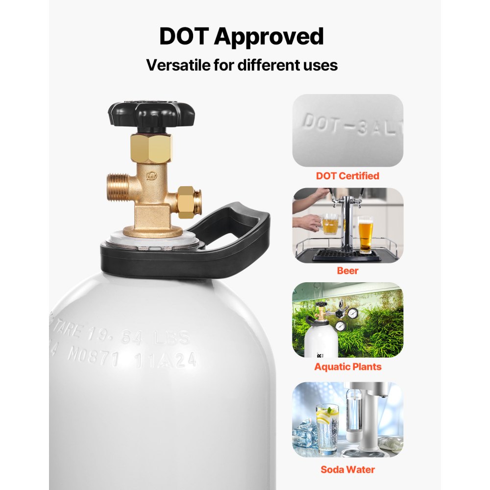 Tanque de CO2 VEVOR, cilindro de aleación de aluminio nuevo de 15 libras, tanque de aire de CO2 con revestimiento de pulverización ligero, válvula CGA320, manija y presión ajustable, cilindro aprobado por DOT para dispensar cerveza de barril y hacer refrescos