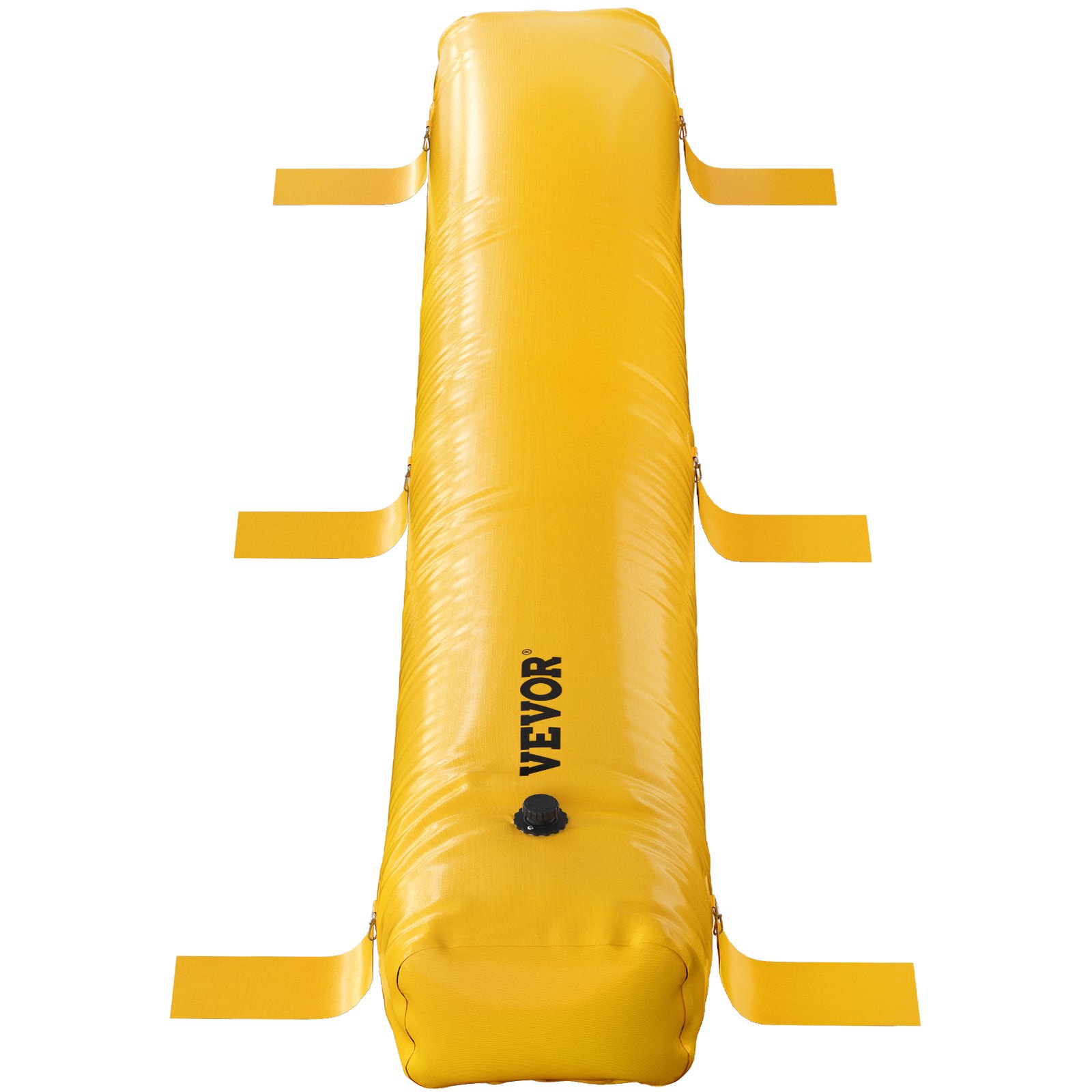 Barrera antiinundación VEVOR amarilla con correas de fijación en los laterales, diseñada para una protección eficaz contra el agua.