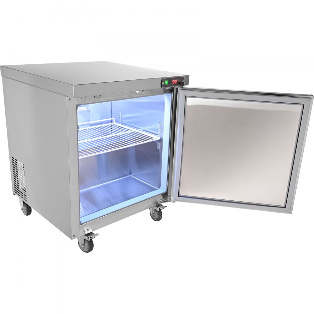 VEVOR Refrigerador Bajo Mesada de Acero Inoxidable, 210 L, con Enfriamiento Asistido por Ventilador y Puerta Simple con Cerradura, Ideal para Áreas de Preparación Alimentos y Bares, 715 x 760 x 900 mm