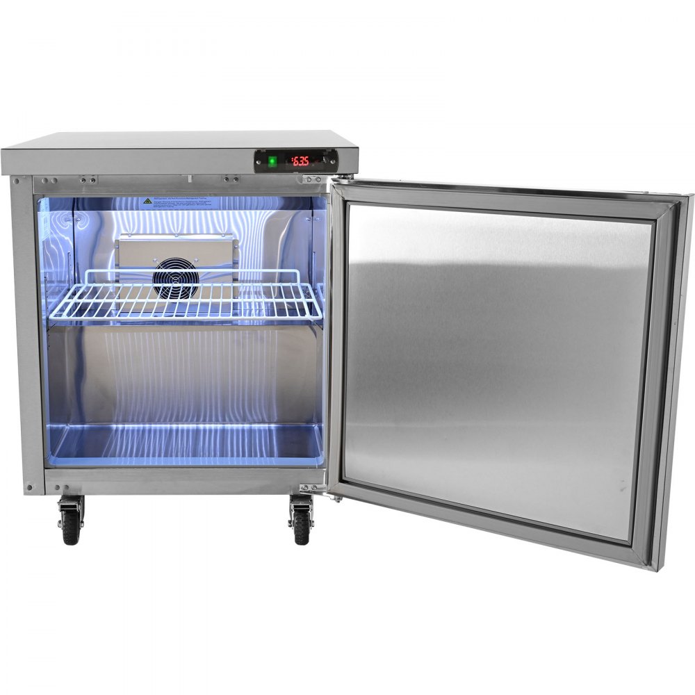 VEVOR Refrigerador Bajo Mesada de Acero Inoxidable, 210 L, con Enfriamiento Asistido por Ventilador y Puerta Simple con Cerradura, Ideal para Áreas de Preparación Alimentos y Bares, 715 x 760 x 900 mm