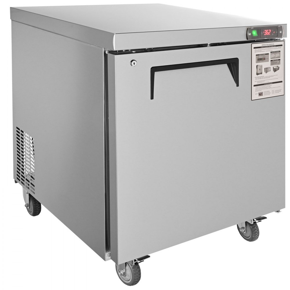 VEVOR Refrigerador Bajo Mesada de Acero Inoxidable, 210 L, con Enfriamiento Asistido por Ventilador y Puerta Simple con Cerradura, Ideal para Áreas de Preparación Alimentos y Bares, 715 x 760 x 900 mm