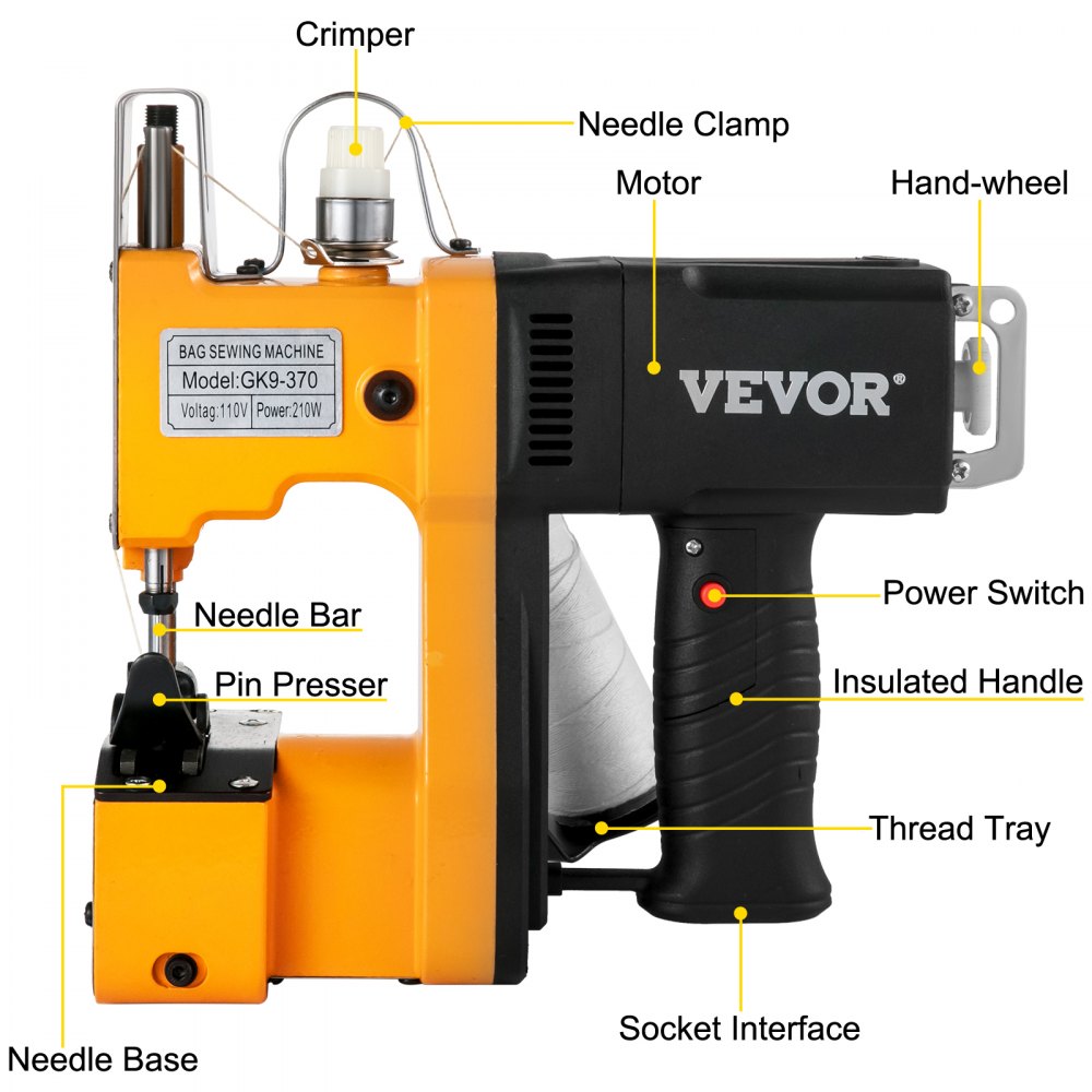VEVOR Selladora de Bolsas portátil para cerrar bolsas Máquina de coser eléctrica para cerrar bolsas Máquina de coser portátil de 220 V