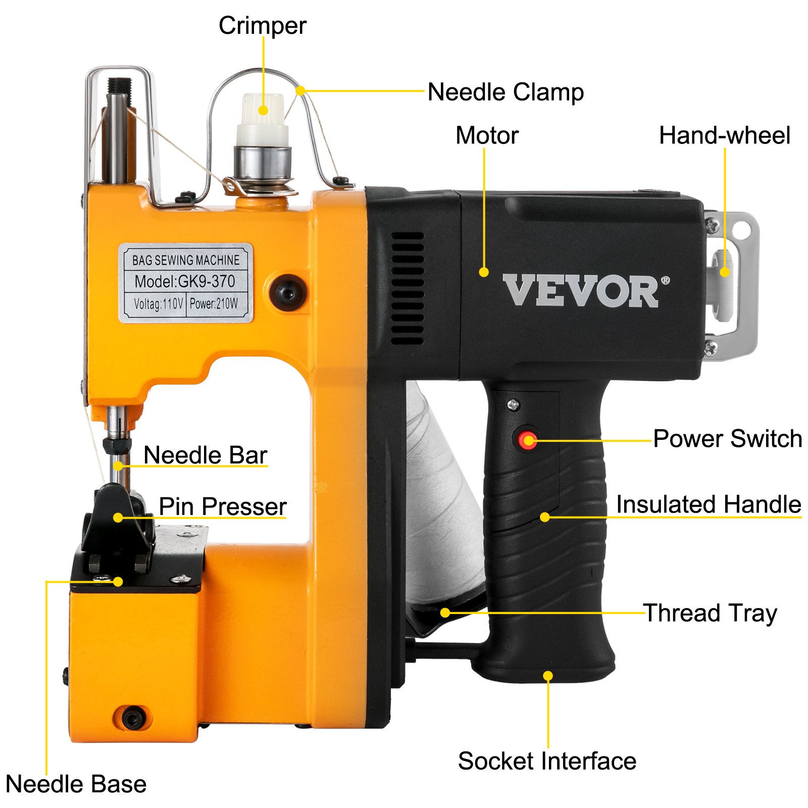 VEVOR Selladora de Bolsas portátil para cerrar bolsas Máquina de coser eléctrica para cerrar bolsas Máquina de coser portátil de 220 V